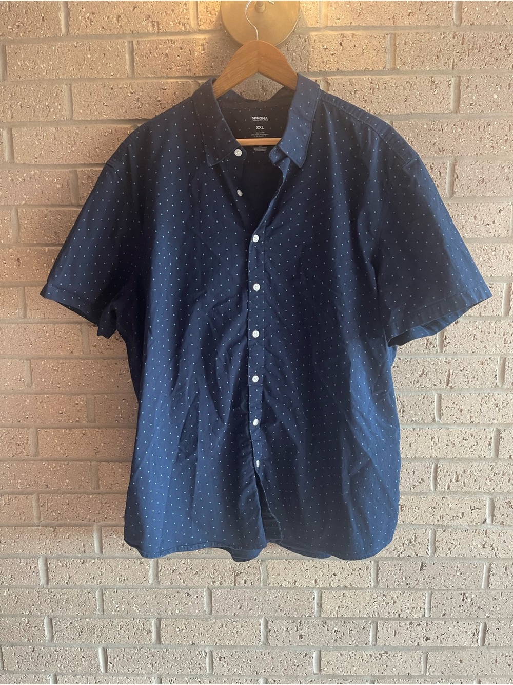 Sonoma Navy Short-Sleeve Button-Down with White Dot Print